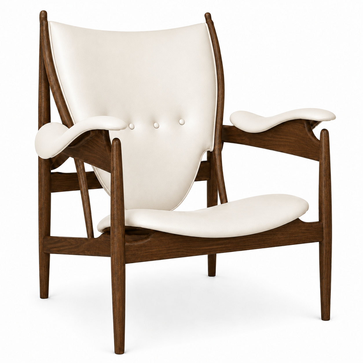 Premium Nordic Solid Wood Lounge Chair – Ash Wood & Off-White Microfiber Leather | Modern Chieftain Accent Armchair