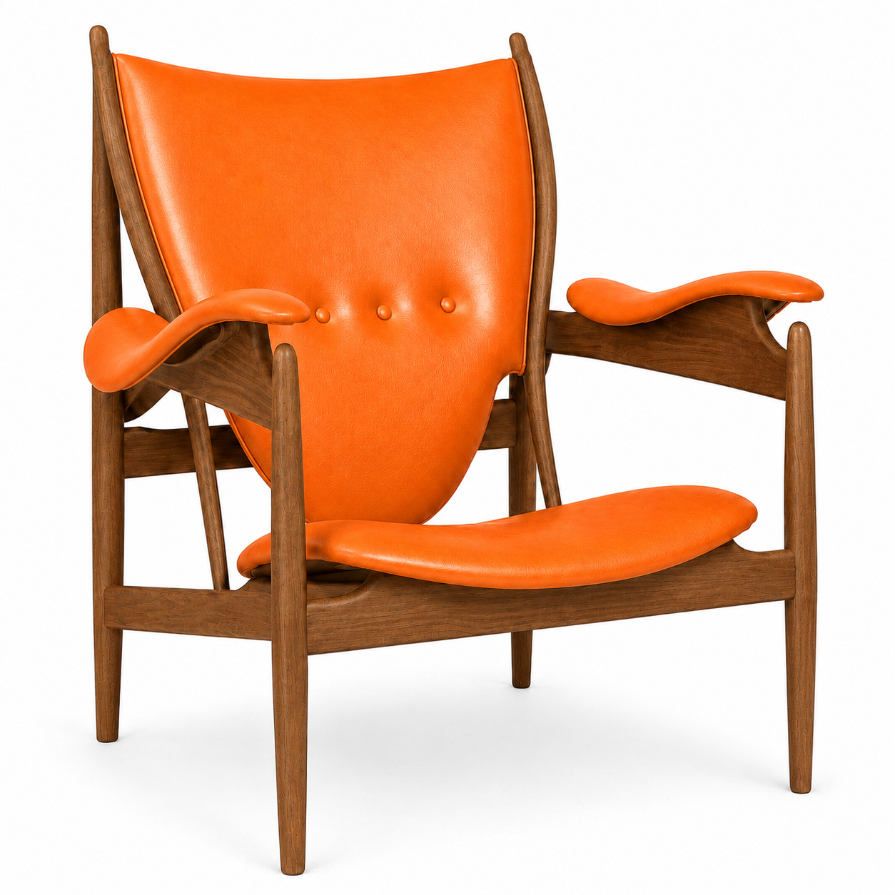 Premium Nordic Solid Wood Lounge Chair – Orange Microfiber Leather Accent Armchair | Modern Chieftain Chair