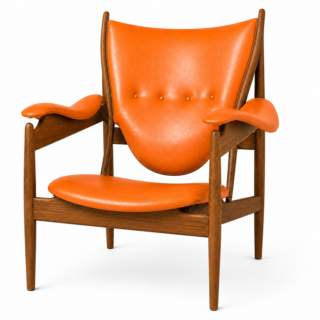 Premium Nordic Solid Wood Lounge Chair – Orange Microfiber Leather Accent Armchair | Modern Chieftain Chair