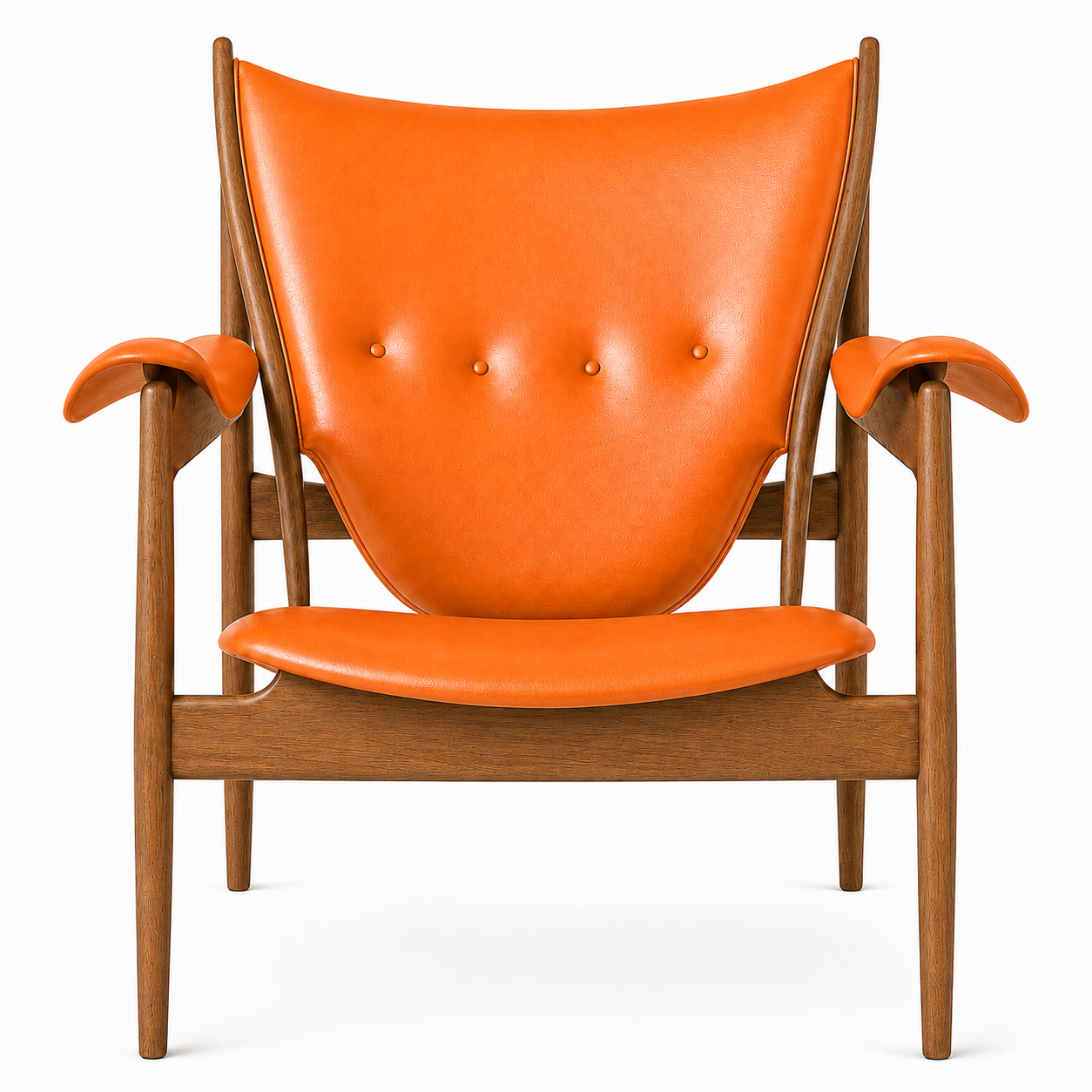Premium Nordic Solid Wood Lounge Chair – Orange Microfiber Leather Accent Armchair | Modern Chieftain Chair