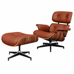 Classic Charles Eames Lounge Chair & Ottoman Replica – Tan Brown Italian Leather | Rosewood Veneer | Normal Base