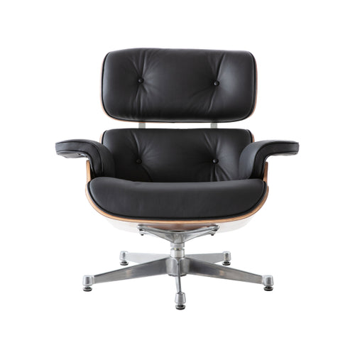 Charles Eames Lounge Chair & Ottoman Replica – Black Leather & Rose Wood | Chrome Base
