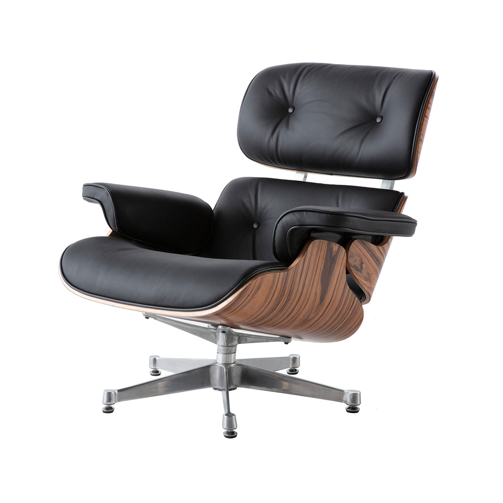 Charles Eames Lounge Chair & Ottoman Replica – Black Leather & Rose Wood | Chrome Base