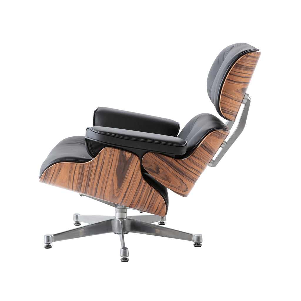 Charles Eames Lounge Chair & Ottoman Replica – Black Leather & Rose Wood | Chrome Base