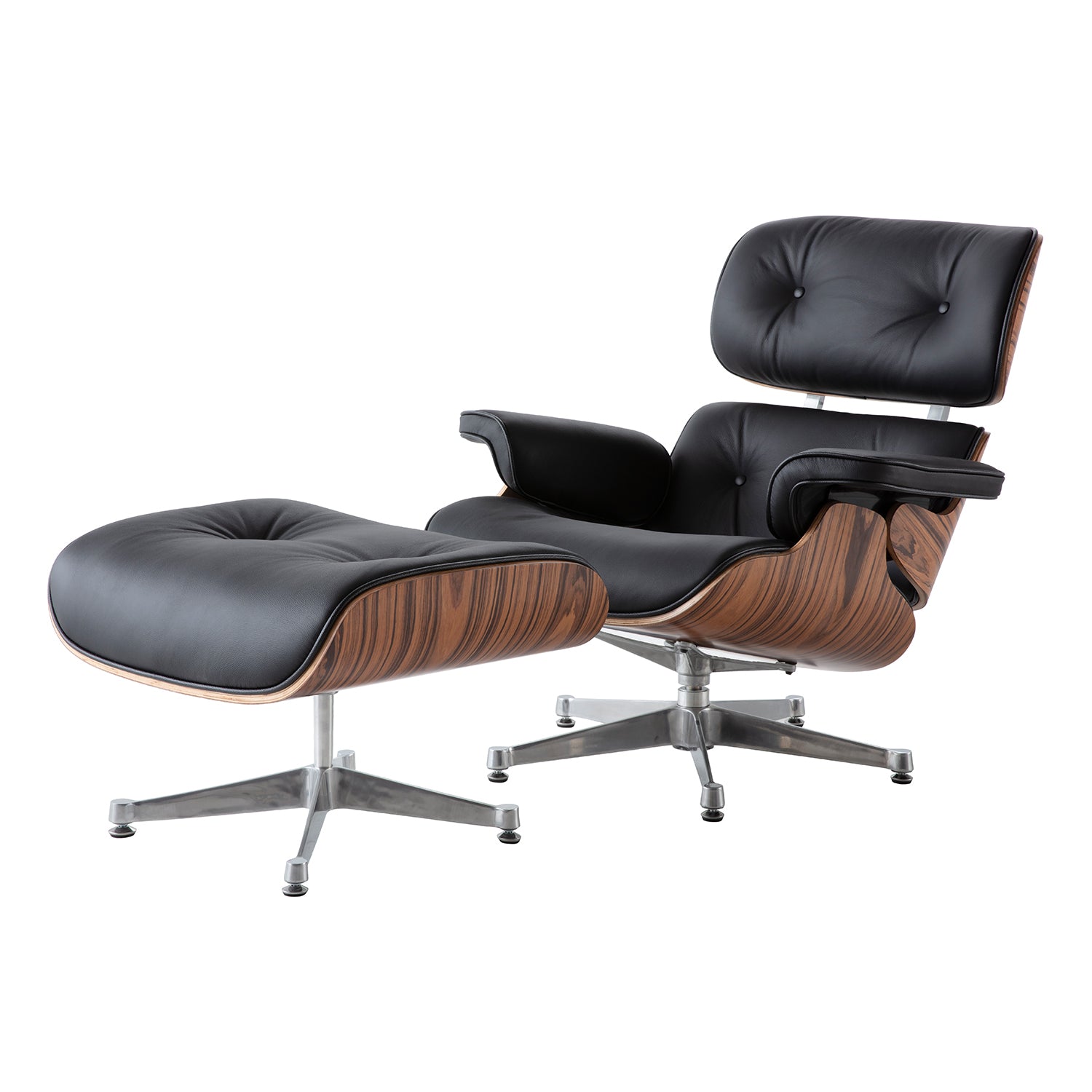 Charles Eames Lounge Chair & Ottoman Replica – Black Leather & Rose Wood | Chrome Base