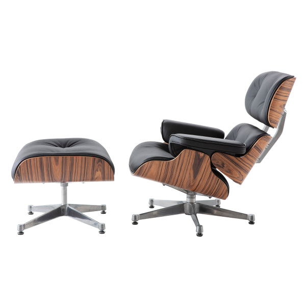 Charles Eames Lounge Chair & Ottoman Replica – Black Leather & Rose Wood | Chrome Base