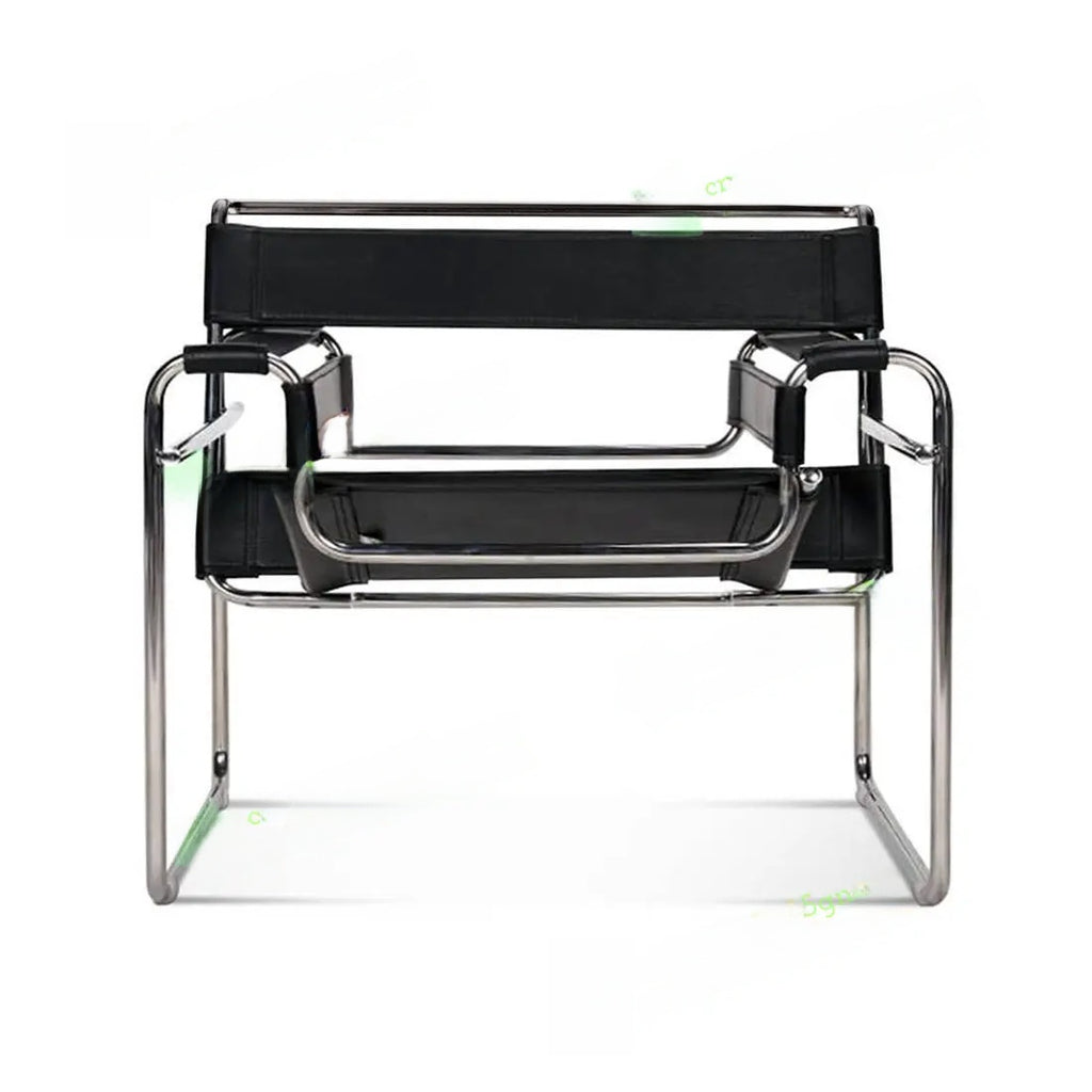 Vassily Style Lounge Chair – Black Saddle Leather Stainless Steel Frame | Bauhaus Armchair
