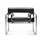 Vassily Style Lounge Chair – Black Saddle Leather Stainless Steel Frame | Bauhaus Armchair
