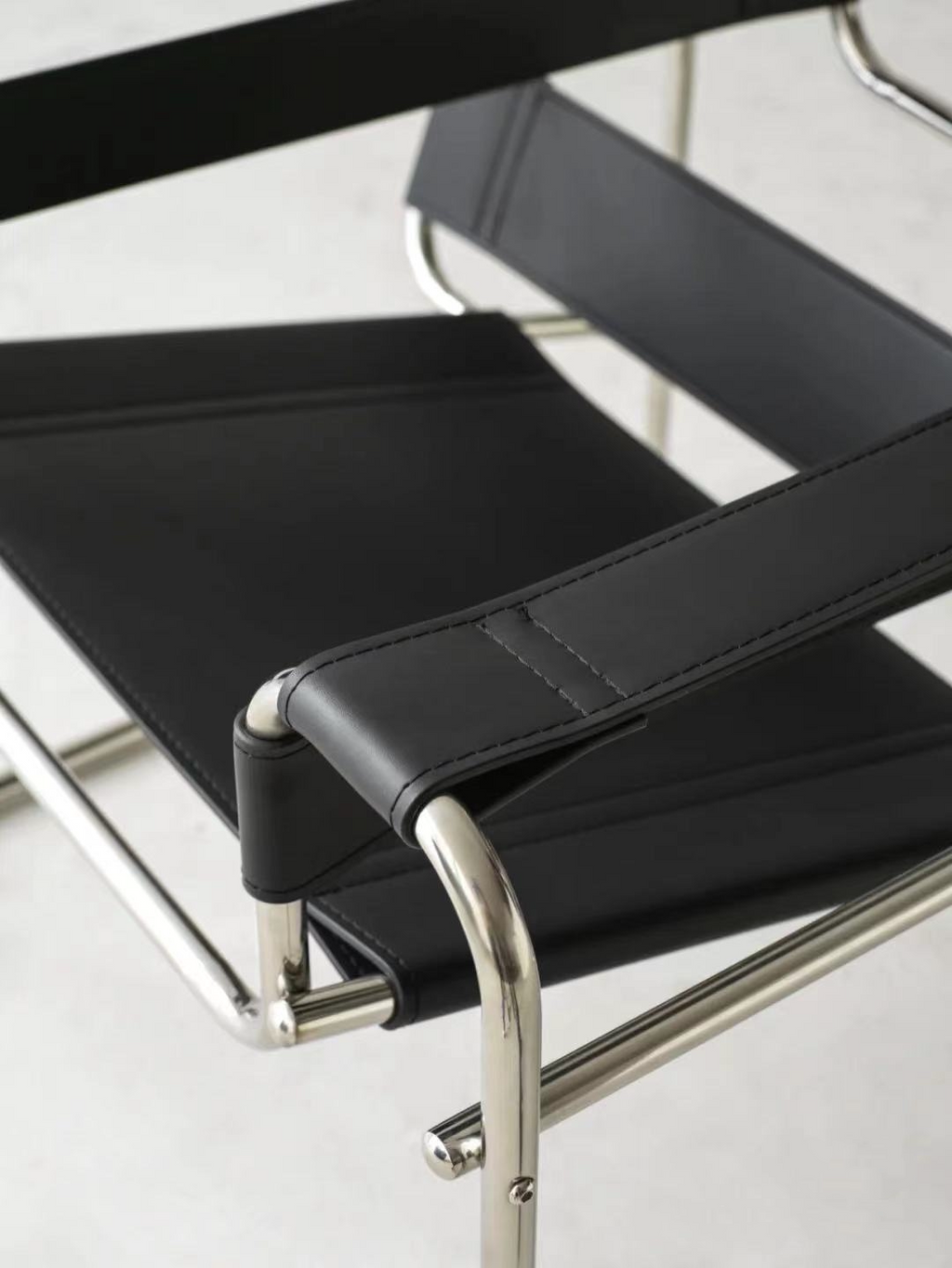Vassily Style Lounge Chair – Black Saddle Leather Stainless Steel Frame | Bauhaus Armchair