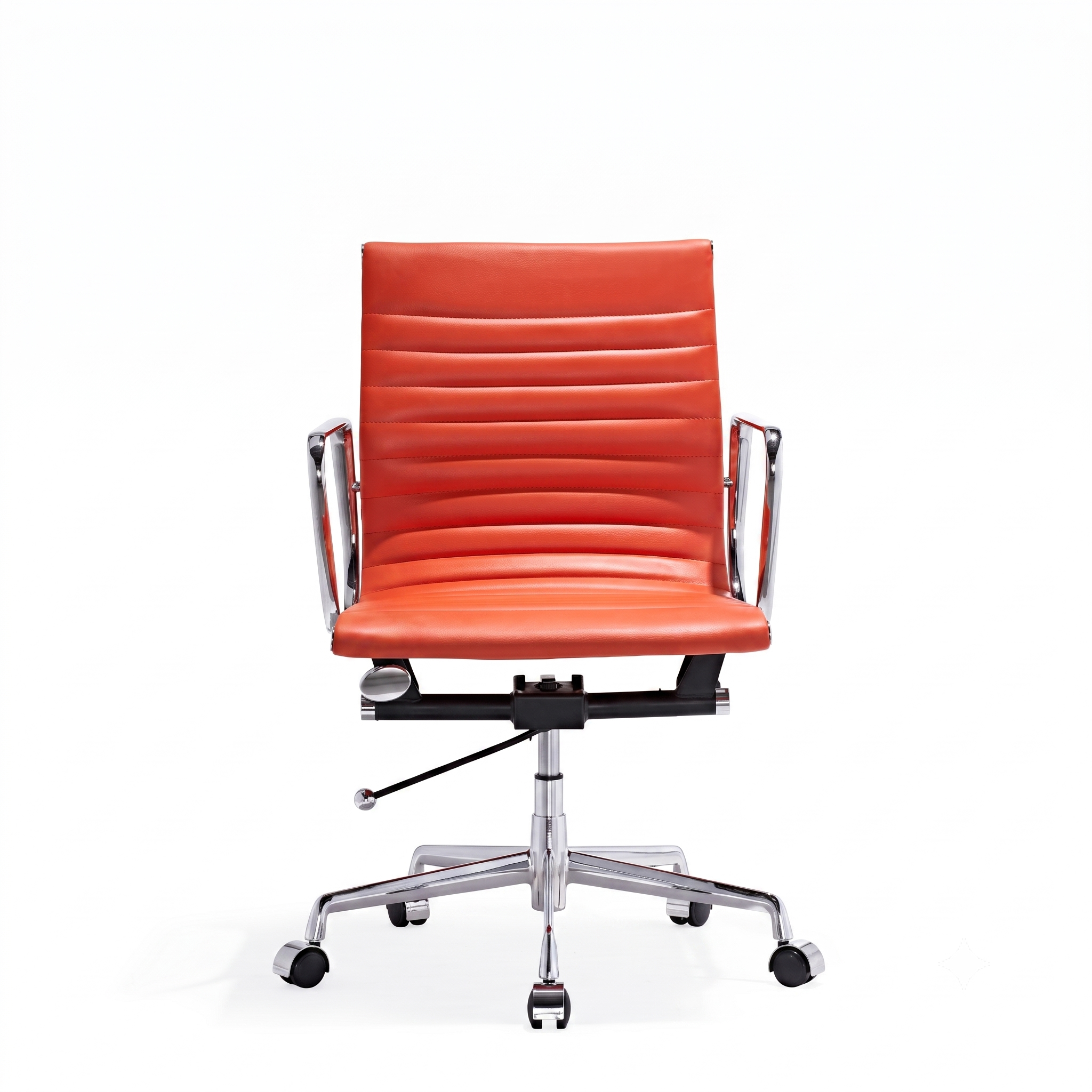 Premium EA117 Thin Pad Low Back Office Chair – Orange Leather | Ergonomic Executive Swivel Desk Chair with Chromed Aluminium Frame