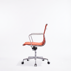 Premium EA117 Thin Pad Low Back Office Chair – Orange Leather | Ergonomic Executive Swivel Desk Chair with Chromed Aluminium Frame