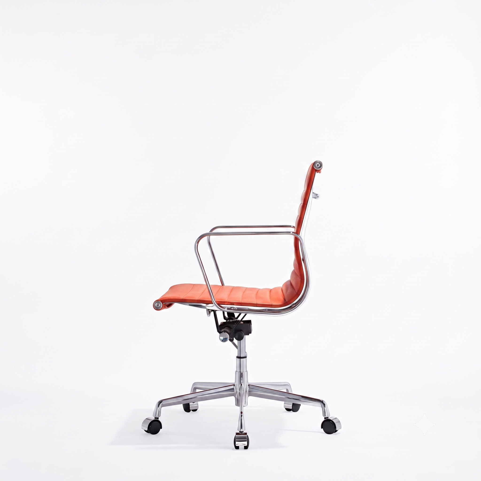 Premium EA117 Thin Pad Low Back Office Chair – Orange Leather | Ergonomic Executive Swivel Desk Chair with Chromed Aluminium Frame