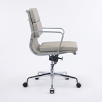 Premium EA217 Soft Pad Low Back Office Chair – Light Grey Leather | Low Back Executive Swivel Chair with Polished Aluminium Frame