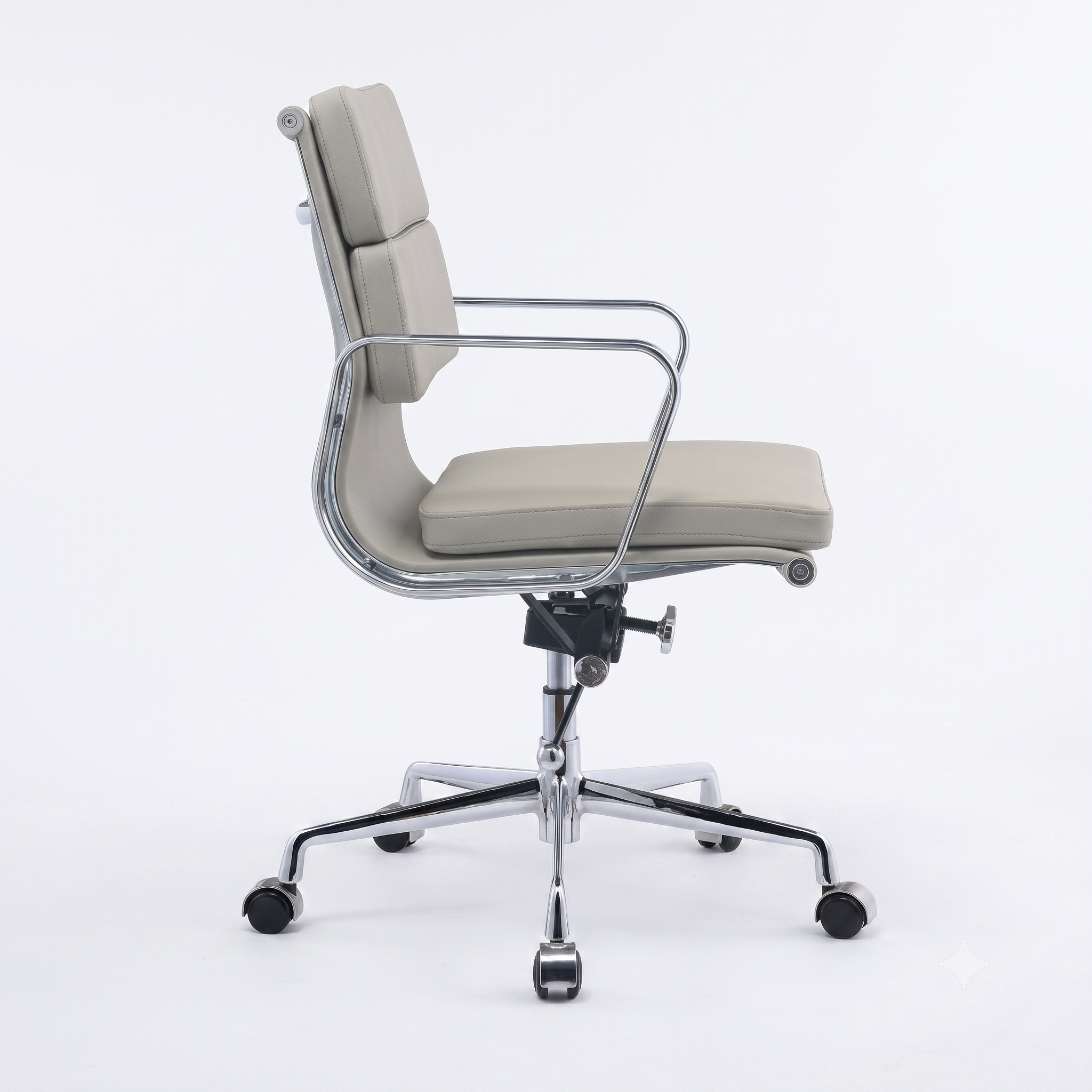 Premium EA217 Soft Pad Low Back Office Chair – Light Grey Leather | Low Back Executive Swivel Chair with Polished Aluminium Frame