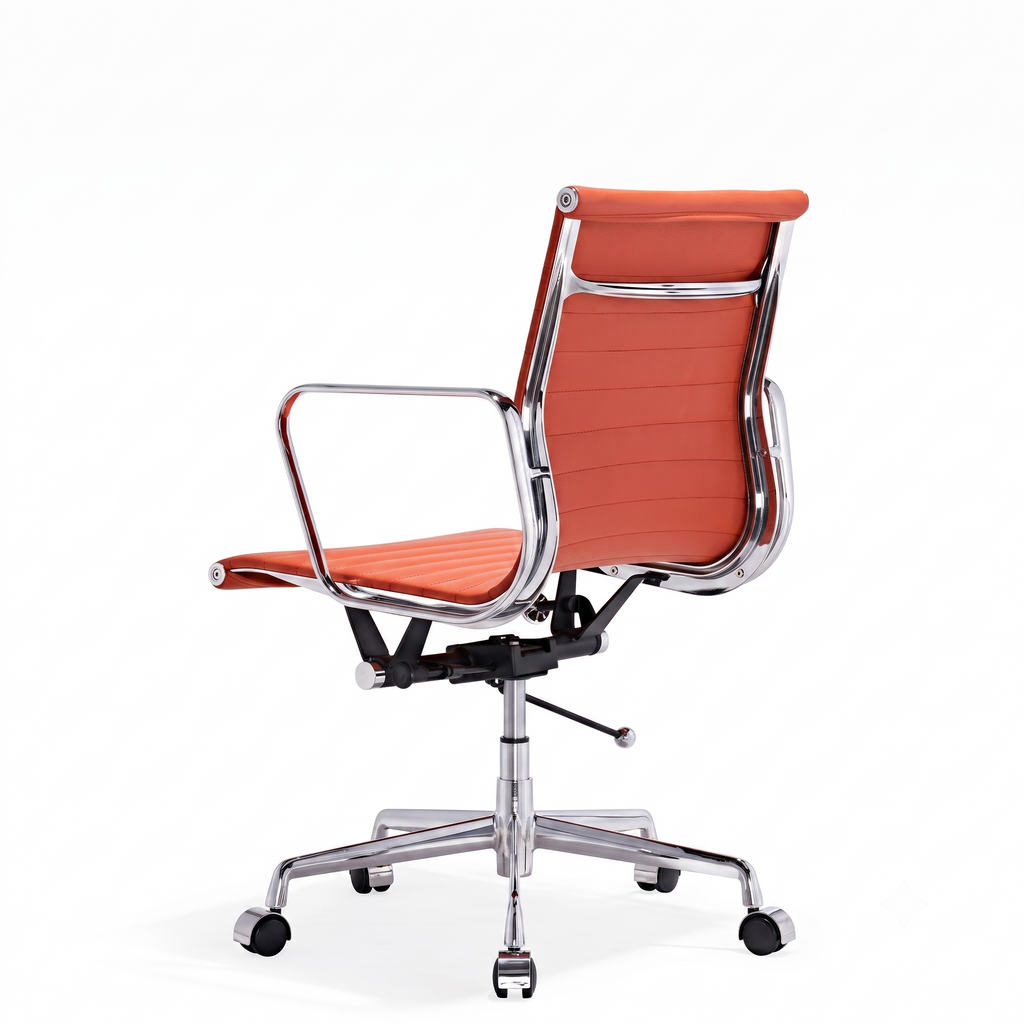 Premium EA117 Thin Pad Low Back Office Chair – Orange Leather | Ergonomic Executive Swivel Desk Chair with Chromed Aluminium Frame