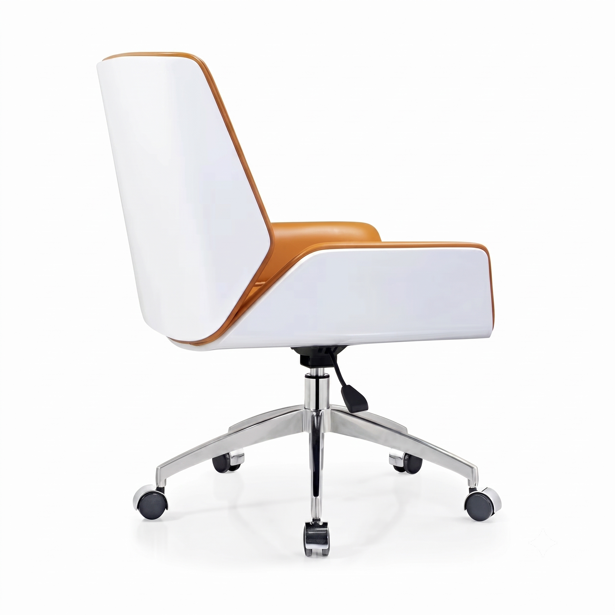 Premium D266 Low Back Swivel Chair – Tan Brown PU Leather & Plywood Frame | Ergonomic Mid-Century Office Desk Chair