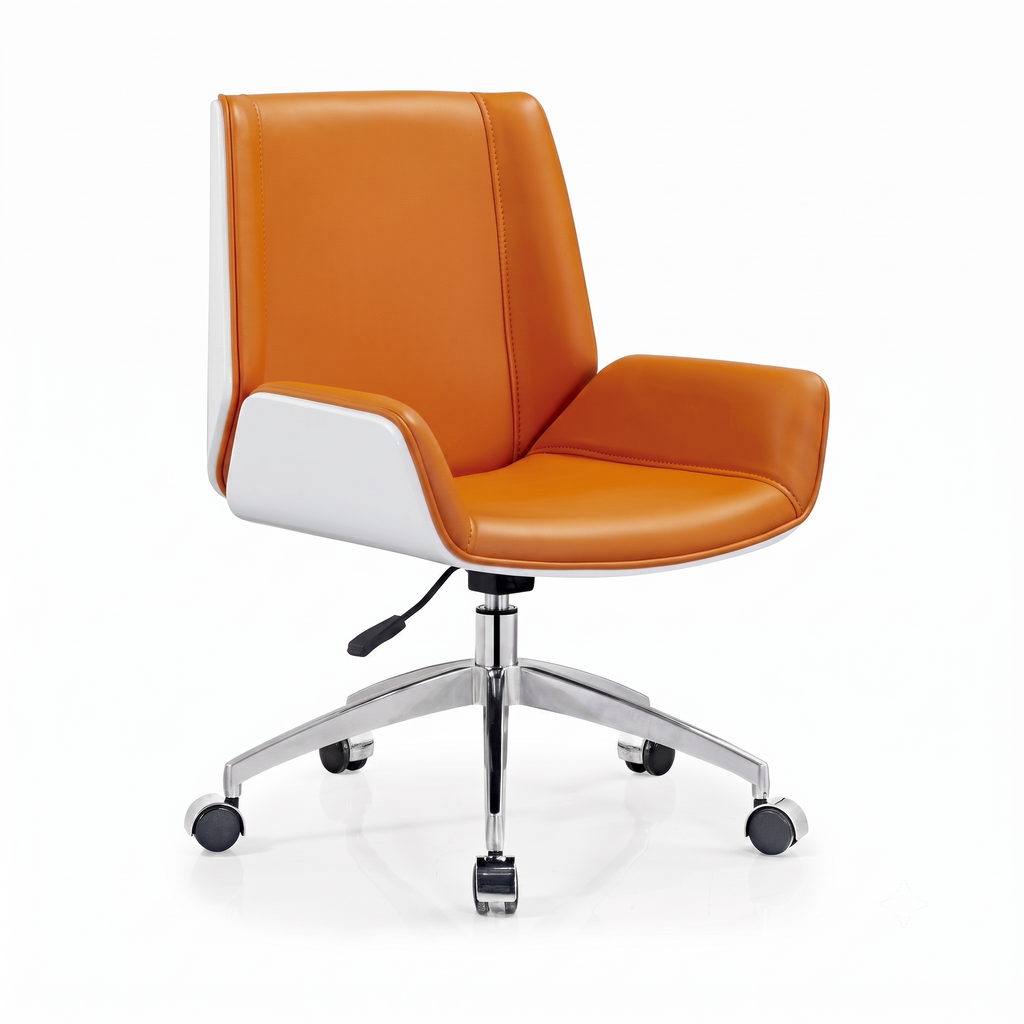 Premium D266 Low Back Swivel Chair – Tan Brown PU Leather & Plywood Frame | Ergonomic Mid-Century Office Desk Chair