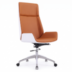 Premium D244 High Back Office Chair – Tan Brown PU Leather & White Plywood Frame | Ergonomic Mid-Century Swivel Executive Chair