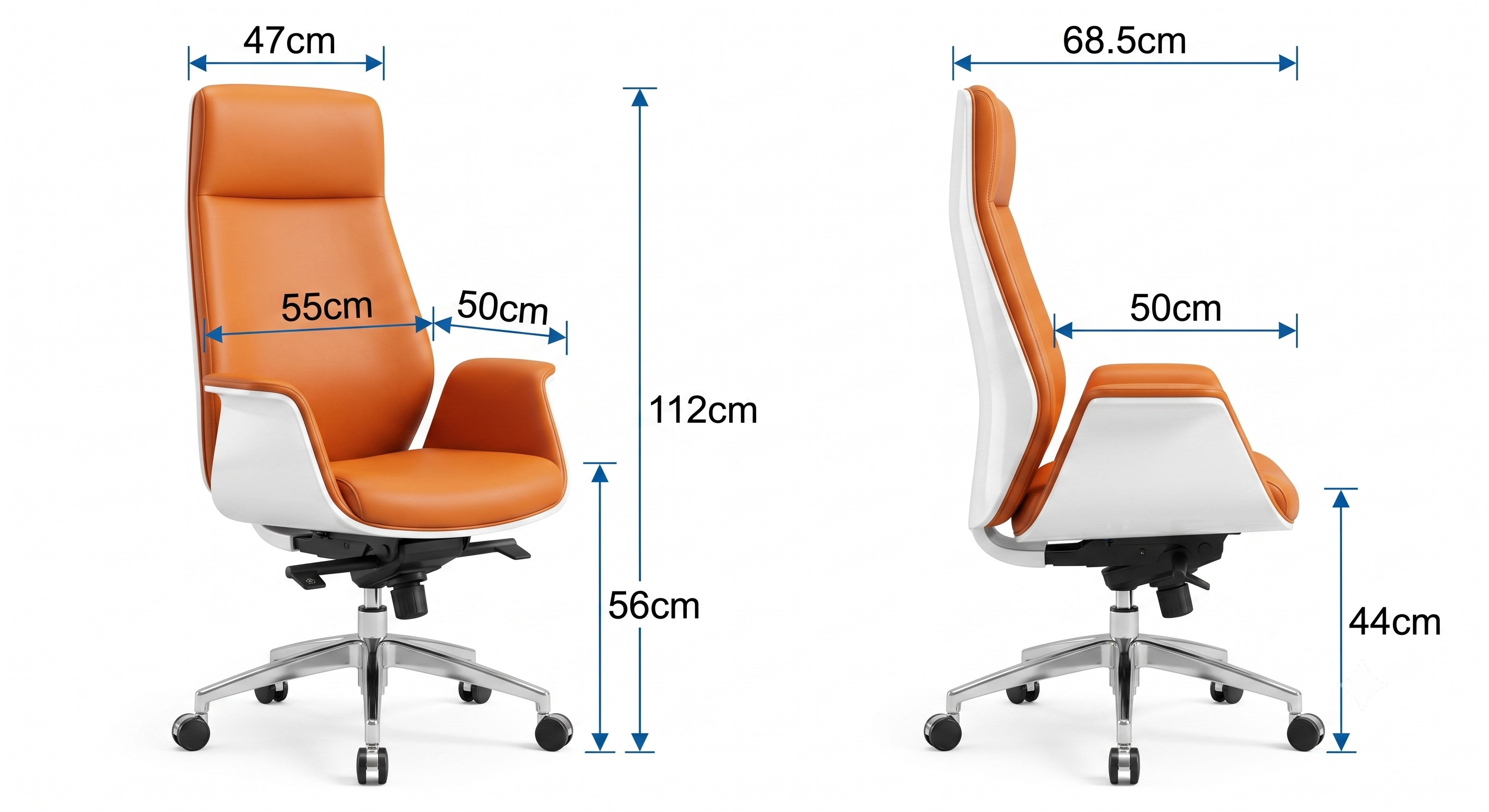 Premium D244 High Back Office Chair – Tan Brown PU Leather & White Plywood Frame | Ergonomic Mid-Century Swivel Executive Chair