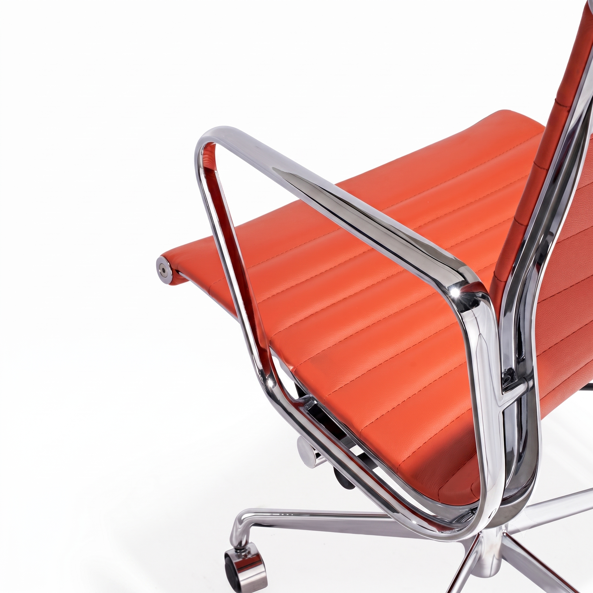 Premium EA117 Thin Pad Low Back Office Chair – Orange Leather | Ergonomic Executive Swivel Desk Chair with Chromed Aluminium Frame
