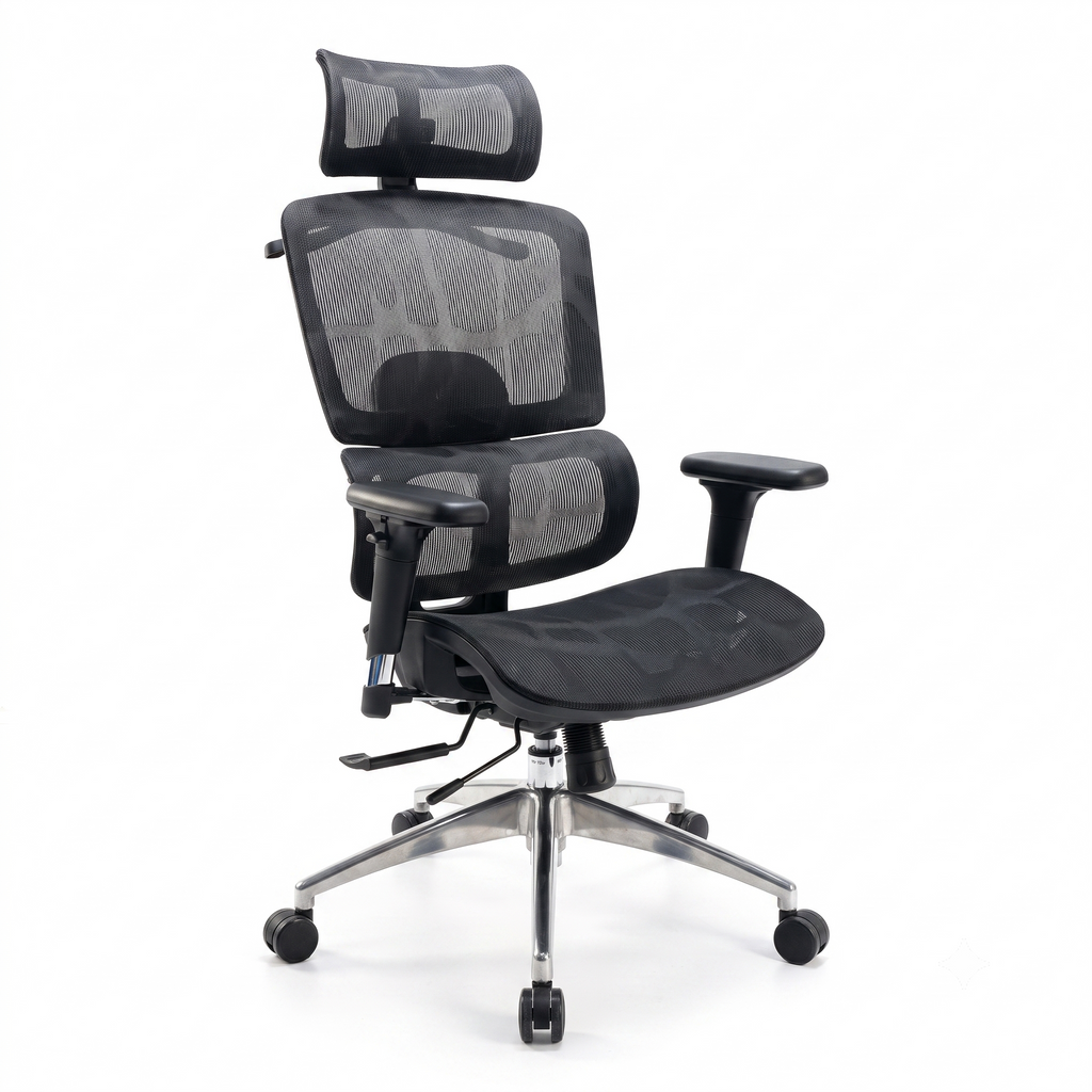 Premium D200 Ergonomic High Back Mesh Office Chair – Black | Fully Adjustable Swivel Desk Chair with Lumbar Support & Headrest