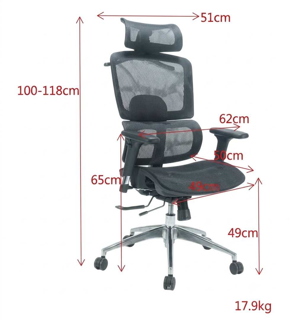 Premium D200 Ergonomic High Back Mesh Office Chair – Black | Fully Adjustable Swivel Desk Chair with Lumbar Support & Headrest