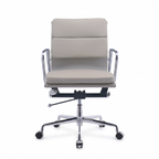 Premium EA217 Soft Pad Low Back Office Chair – Light Grey Leather | Low Back Executive Swivel Chair with Polished Aluminium Frame