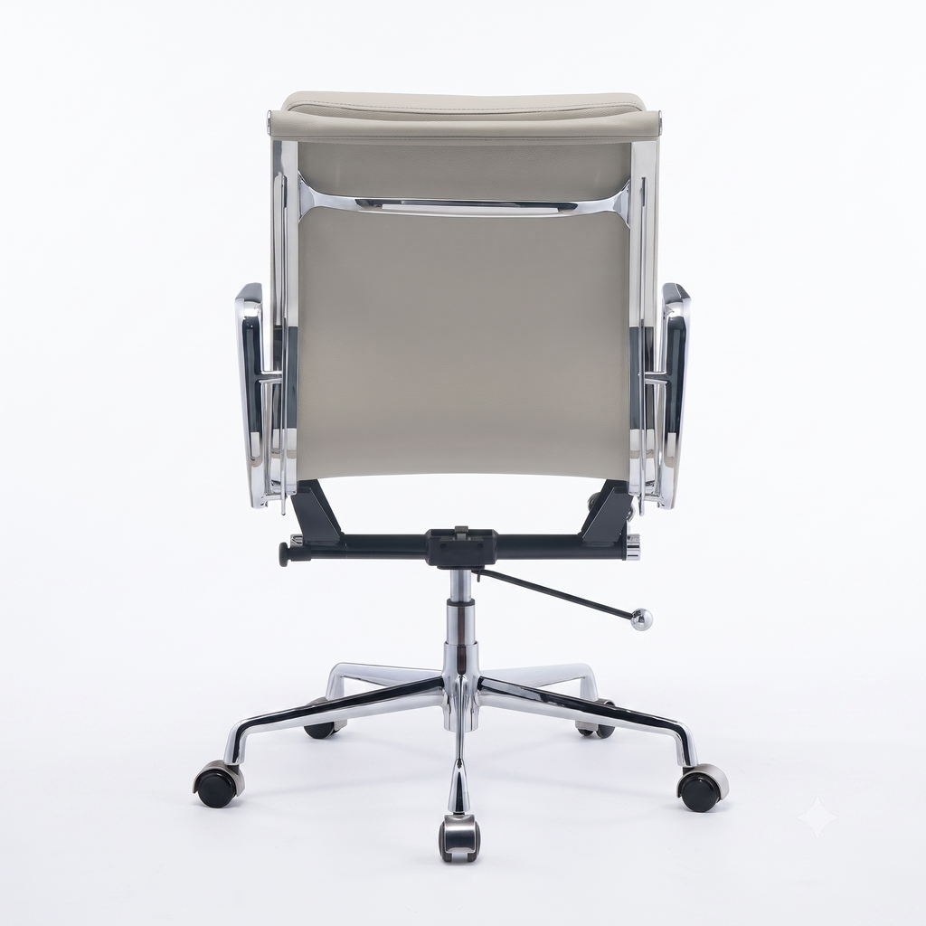 Premium EA217 Soft Pad Low Back Office Chair – Light Grey Leather | Low Back Executive Swivel Chair with Polished Aluminium Frame
