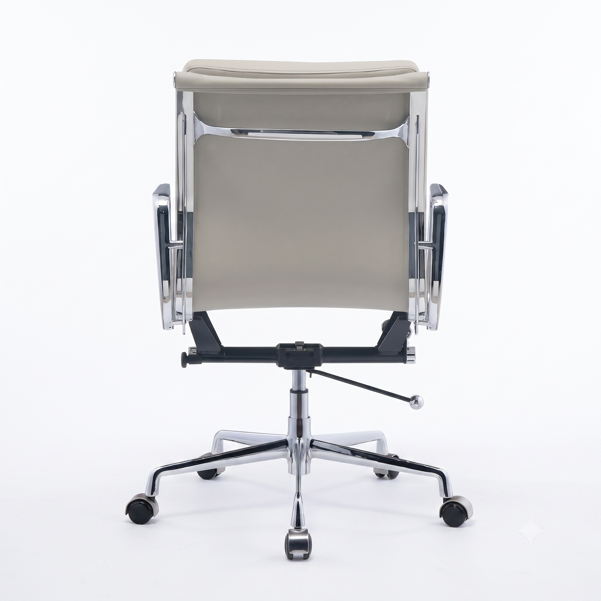Premium EA217 Soft Pad Low Back Office Chair – Light Grey Leather | Low Back Executive Swivel Chair with Polished Aluminium Frame