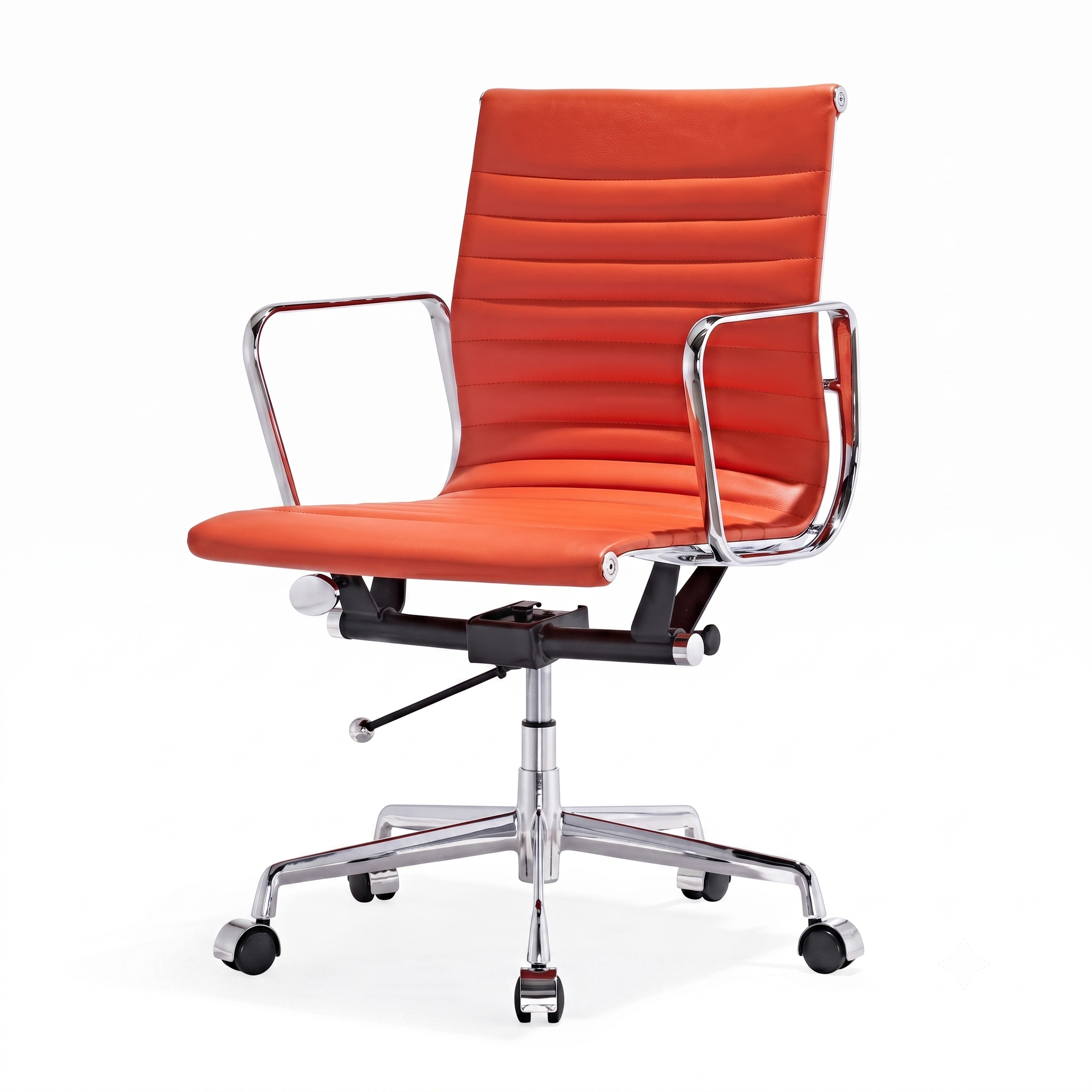 Premium EA117 Thin Pad Low Back Office Chair – Orange Leather | Ergonomic Executive Swivel Desk Chair with Chromed Aluminium Frame