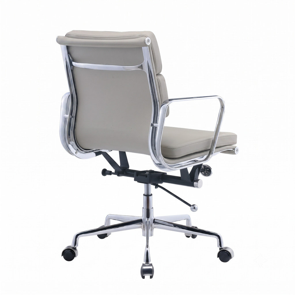 Premium EA217 Soft Pad Low Back Office Chair – Light Grey Leather | Low Back Executive Swivel Chair with Polished Aluminium Frame