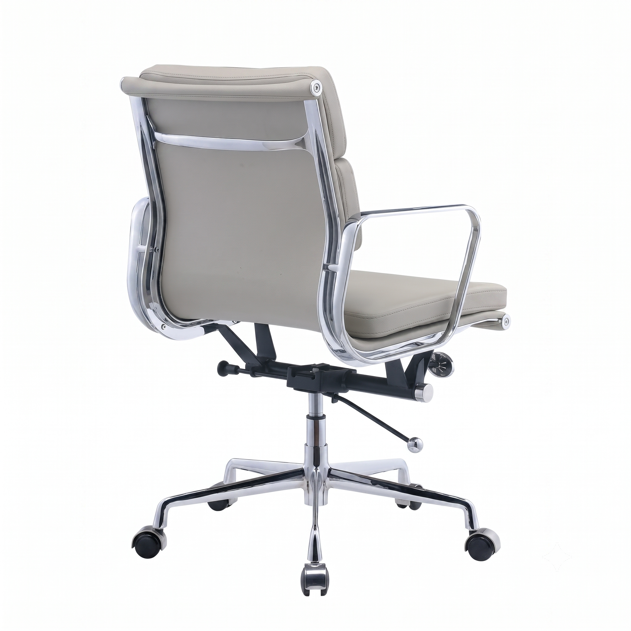 Premium EA217 Soft Pad Low Back Office Chair – Light Grey Leather | Low Back Executive Swivel Chair with Polished Aluminium Frame