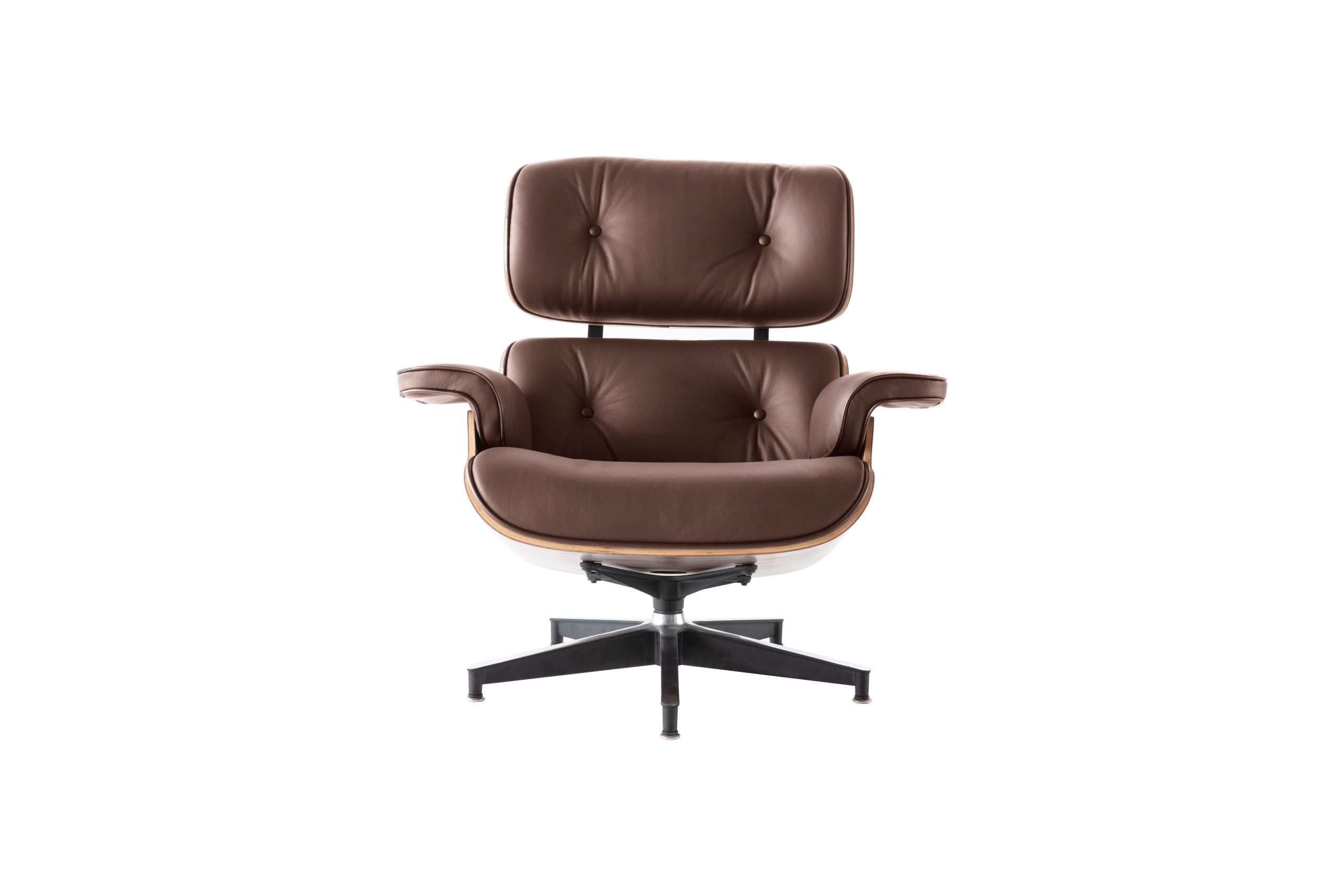 Classic Charles Eames Lounge Chair & Ottoman Replica – Dark Brown Italian Leather | Walnut Veneer | Normal Base
