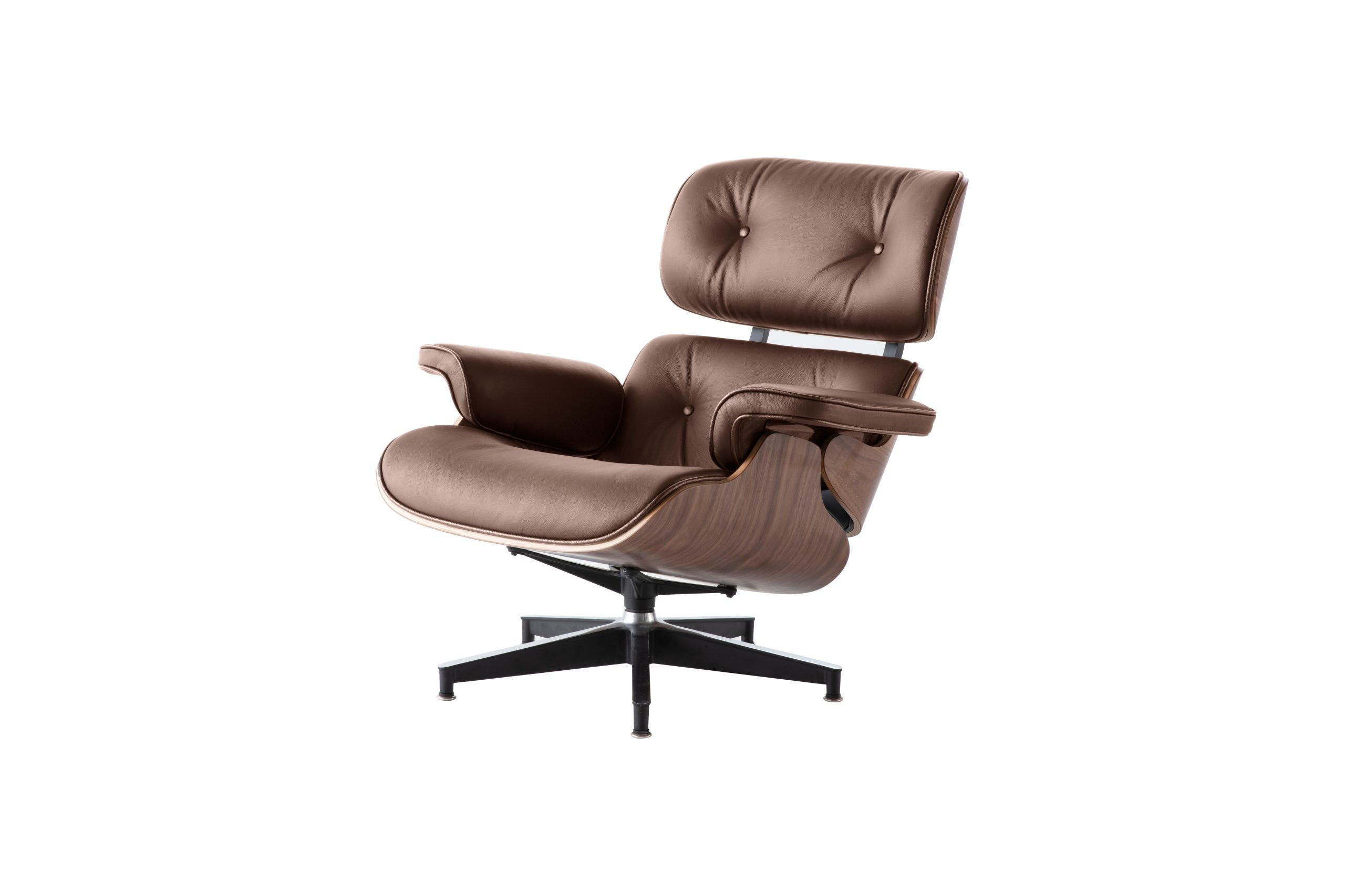 Classic Charles Eames Lounge Chair & Ottoman Replica – Dark Brown Italian Leather | Walnut Veneer | Normal Base