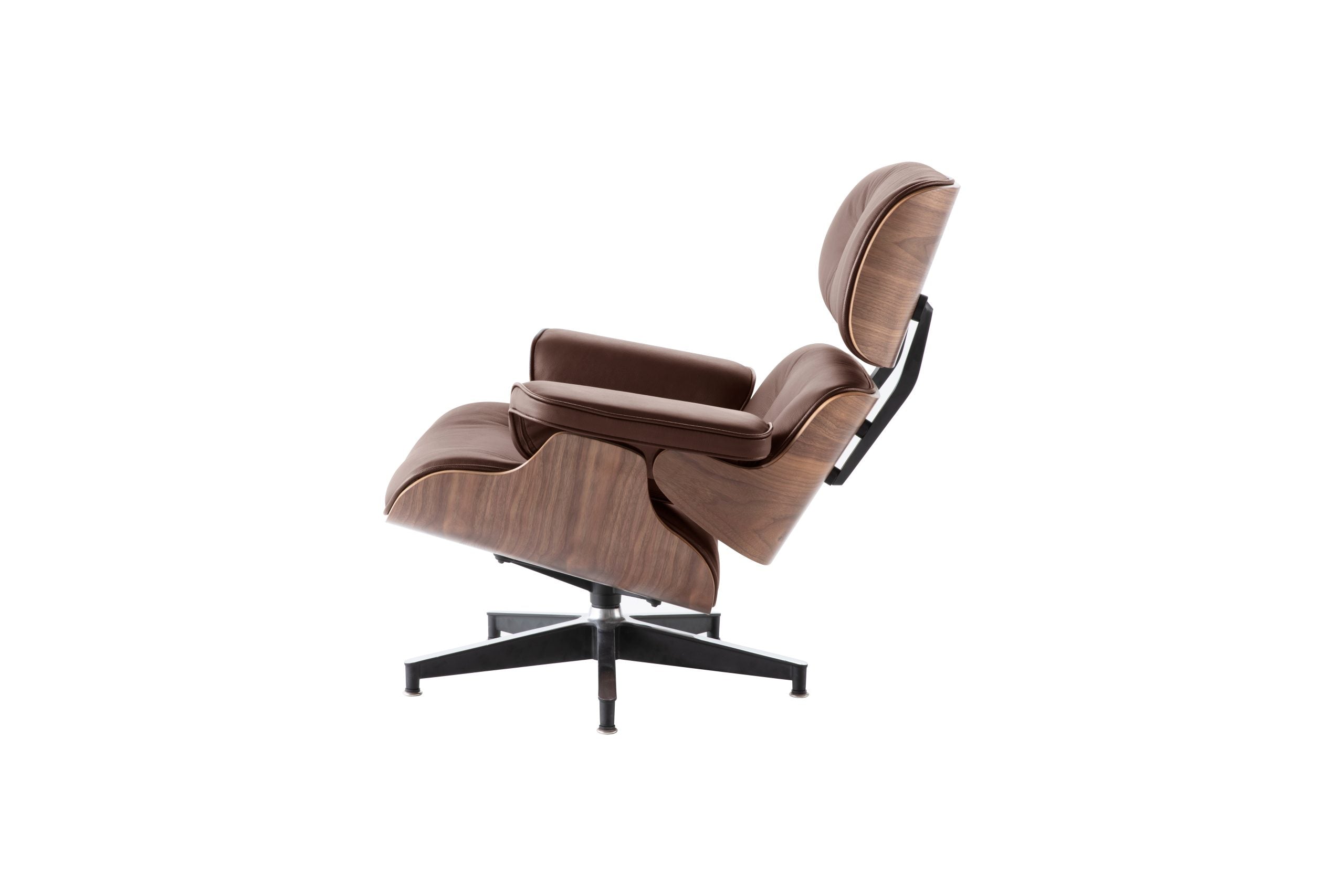 Classic Charles Eames Lounge Chair & Ottoman Replica – Dark Brown Italian Leather | Walnut Veneer | Normal Base