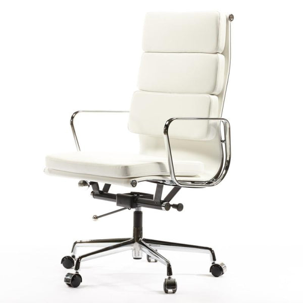 Premium EA219 Soft Pad High Back Office Chair – White Leather | Executive Swivel Desk Chair with Chromed Aluminium Frame
