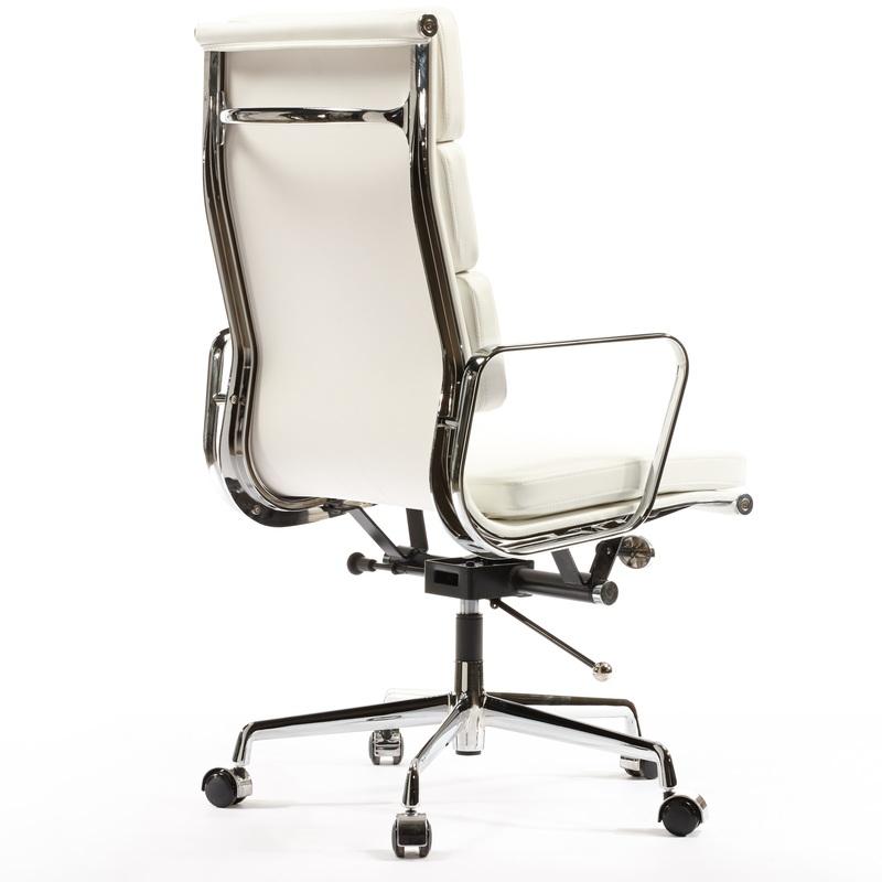 Premium EA219 Soft Pad High Back Office Chair – White Leather | Executive Swivel Desk Chair with Chromed Aluminium Frame