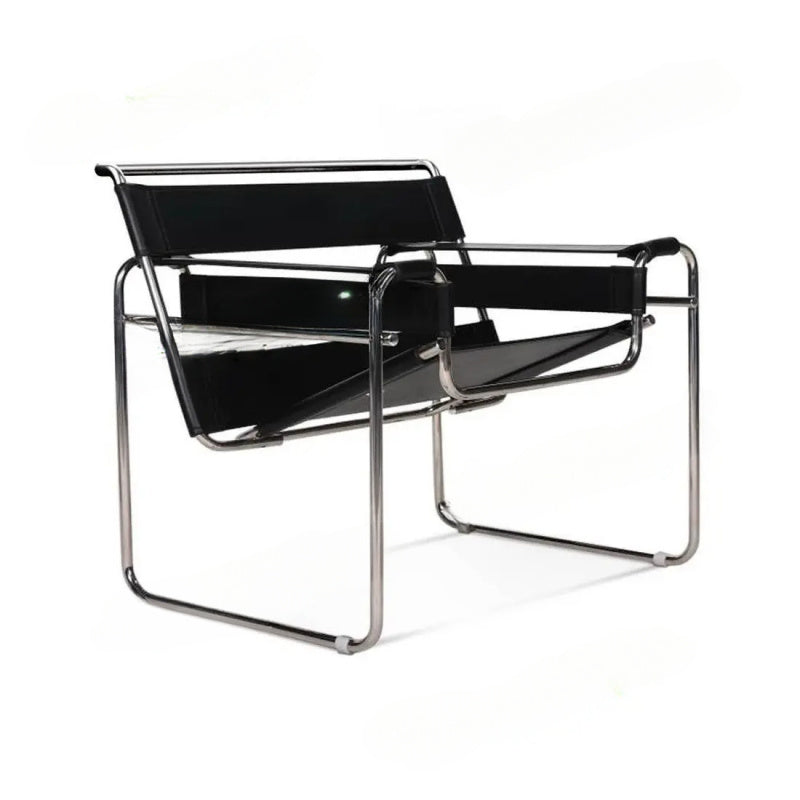 Vassily Style Lounge Chair – Black Saddle Leather Stainless Steel Frame | Bauhaus Armchair