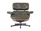 Premium Eames Lounge Chair & Ottoman Replica – Waxy Dark Green Italian Leather | Rosewood Veneer | Polished Aluminium Base