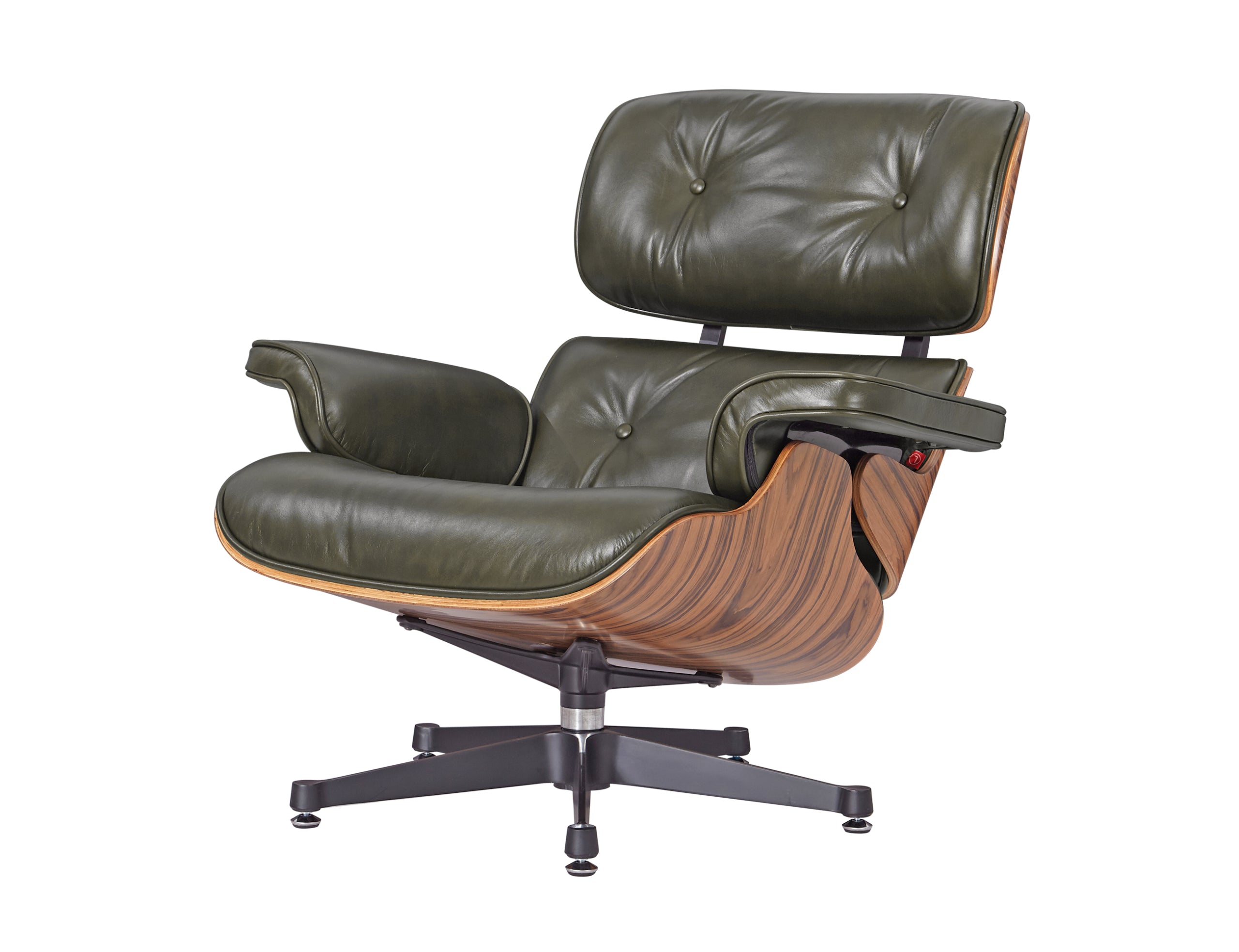 Premium Eames Lounge Chair & Ottoman Replica – Waxy Dark Green Italian Leather | Rosewood Veneer | Polished Aluminium Base