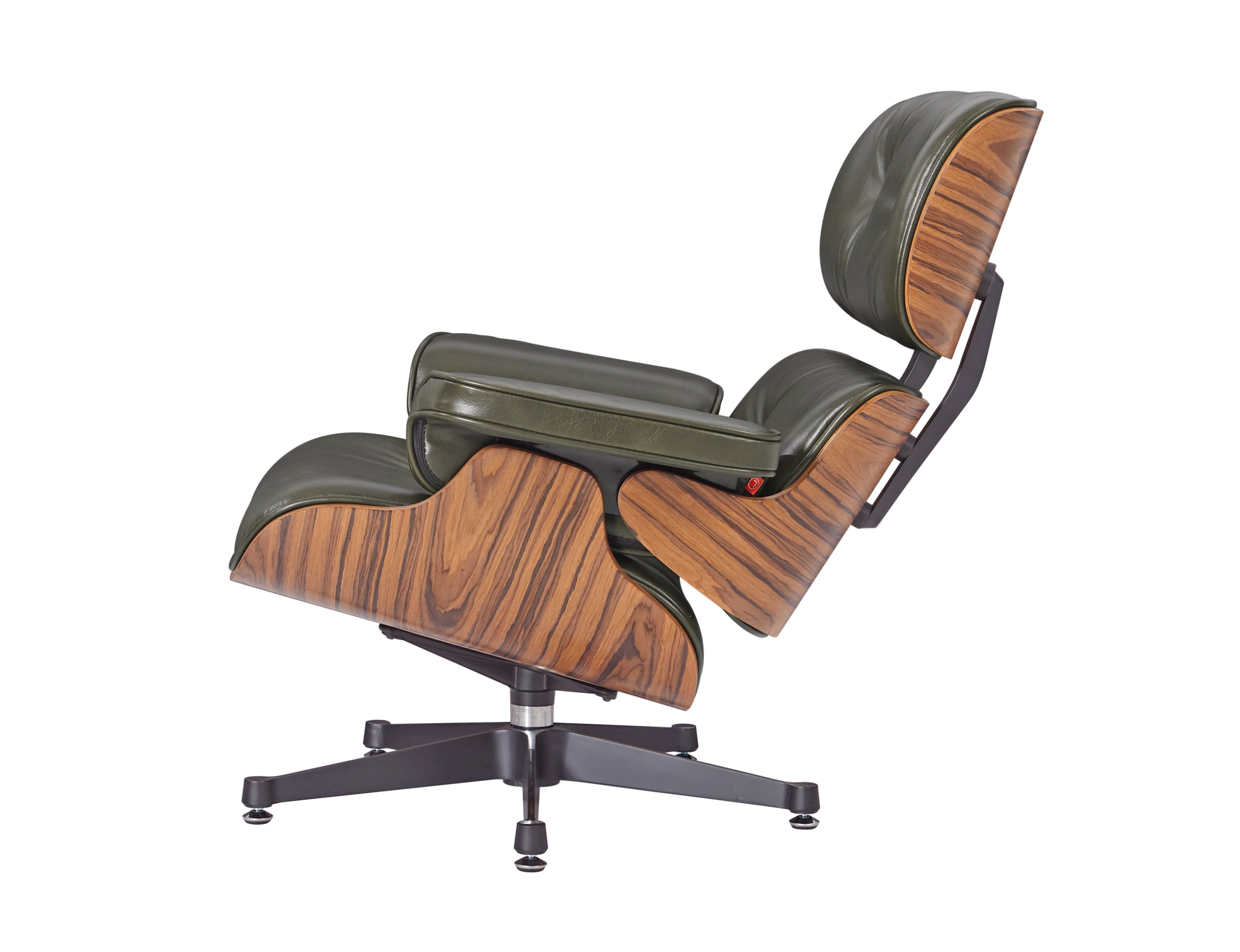 Premium Eames Lounge Chair & Ottoman Replica – Waxy Dark Green Italian Leather | Rosewood Veneer | Polished Aluminium Base