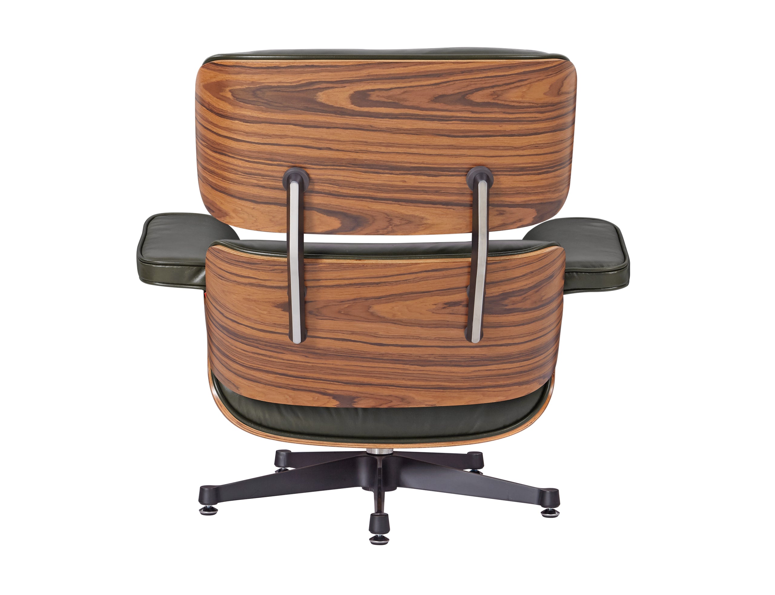 Premium Eames Lounge Chair & Ottoman Replica – Waxy Dark Green Italian Leather | Rosewood Veneer | Polished Aluminium Base