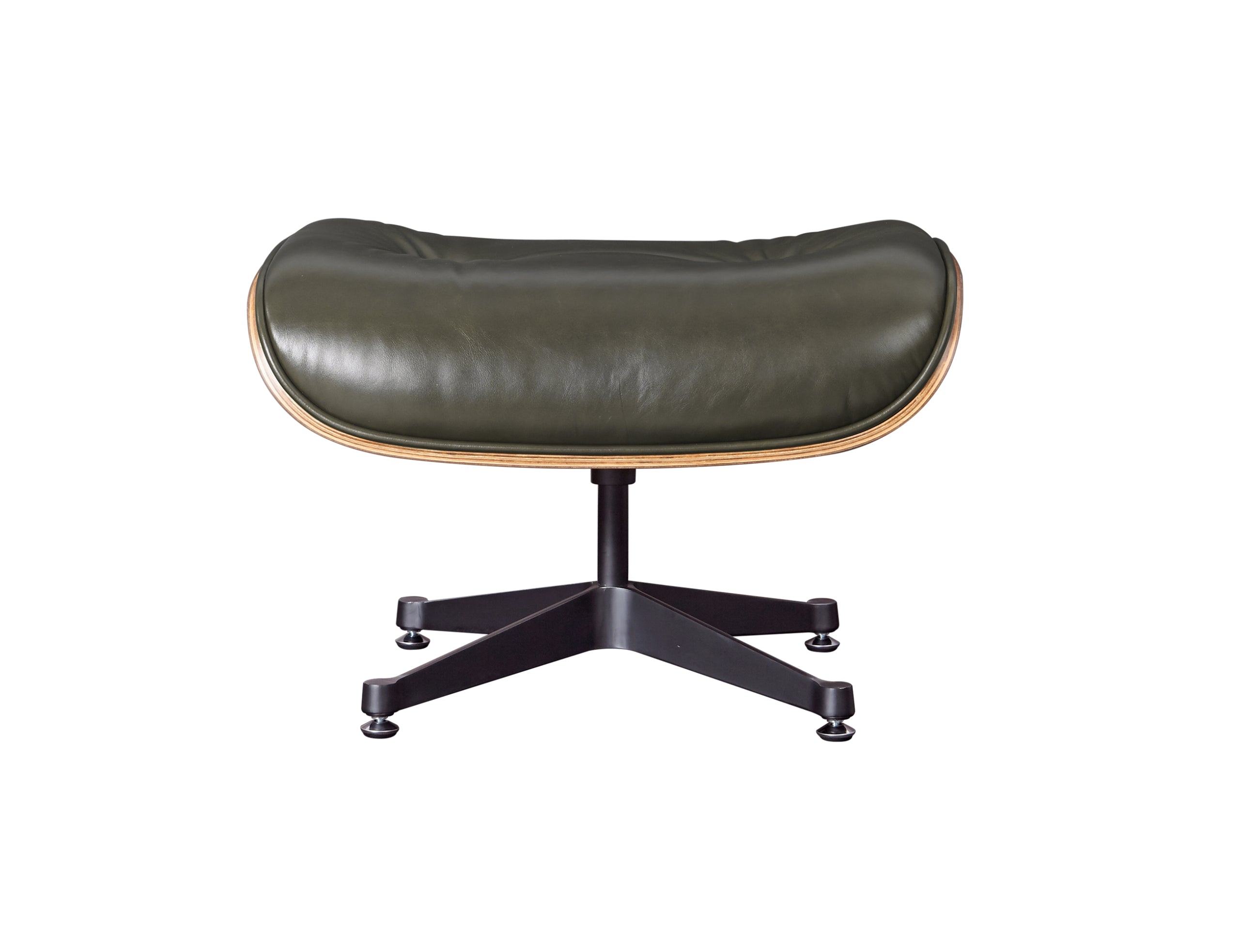Premium Eames Lounge Chair & Ottoman Replica – Waxy Dark Green Italian Leather | Rosewood Veneer | Polished Aluminium Base