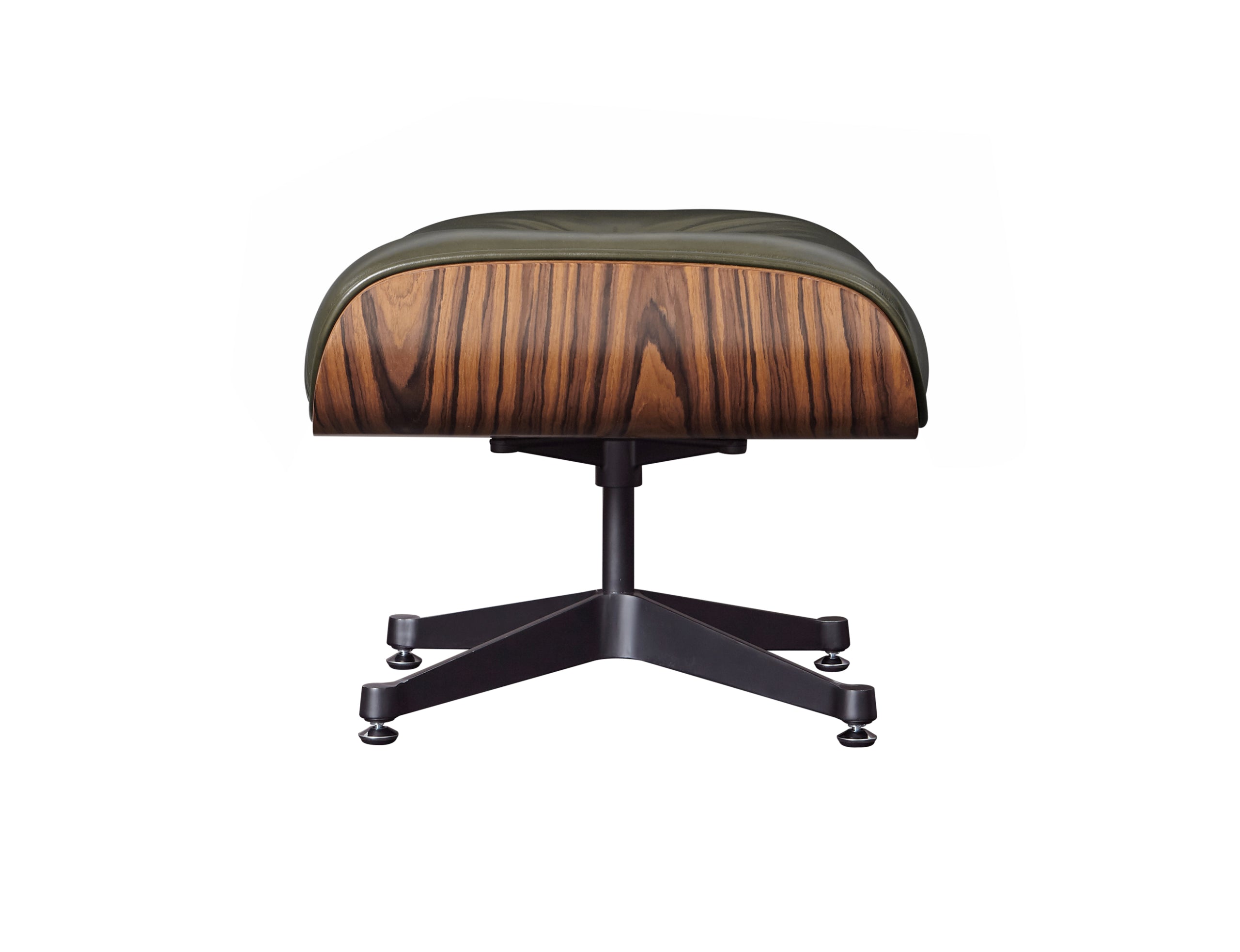 Premium Eames Lounge Chair & Ottoman Replica – Waxy Dark Green Italian Leather | Rosewood Veneer | Polished Aluminium Base