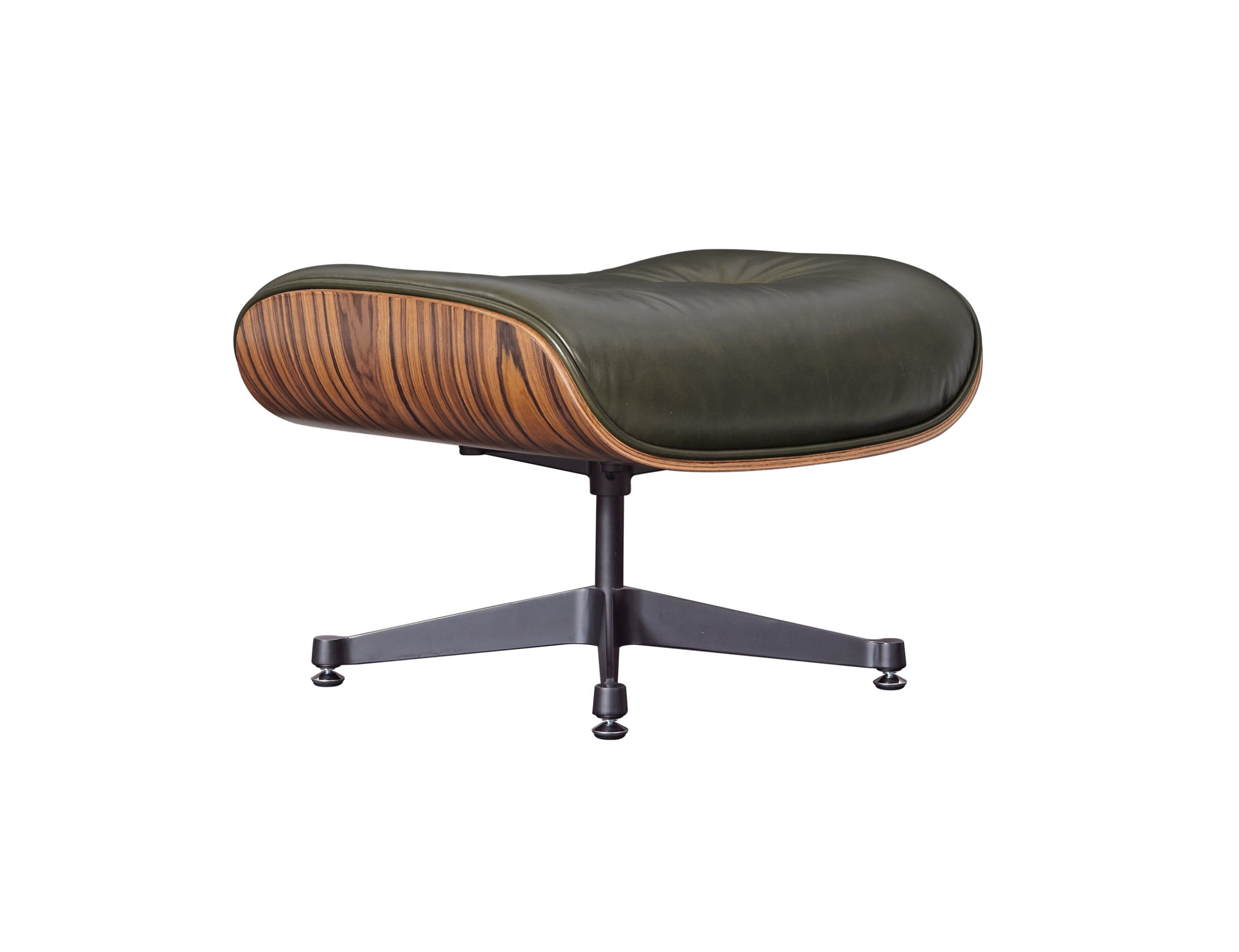 Premium Eames Lounge Chair & Ottoman Replica – Waxy Dark Green Italian Leather | Rosewood Veneer | Polished Aluminium Base