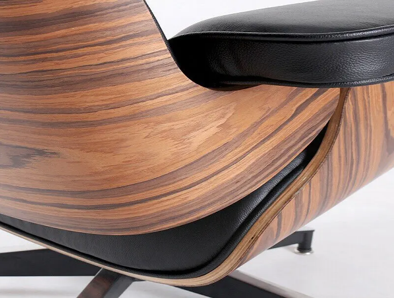 Eames Style Lounge Chair Only – Black Italian Leather | Light Rosewood Veneer | Mid-Century Modern