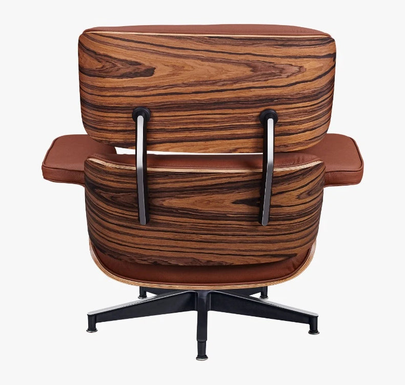Eames Style Lounge Chair Only – Tan Brown Italian Leather | Rose Wood Veneer | Normal Base