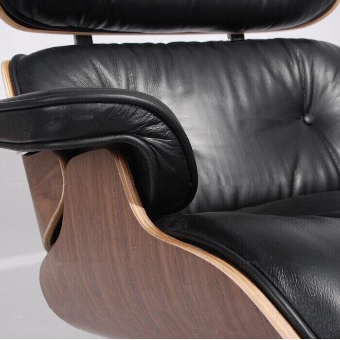 Classic Eames Style Lounge Chair & Ottoman Replica – Black Leather Walnut Wood