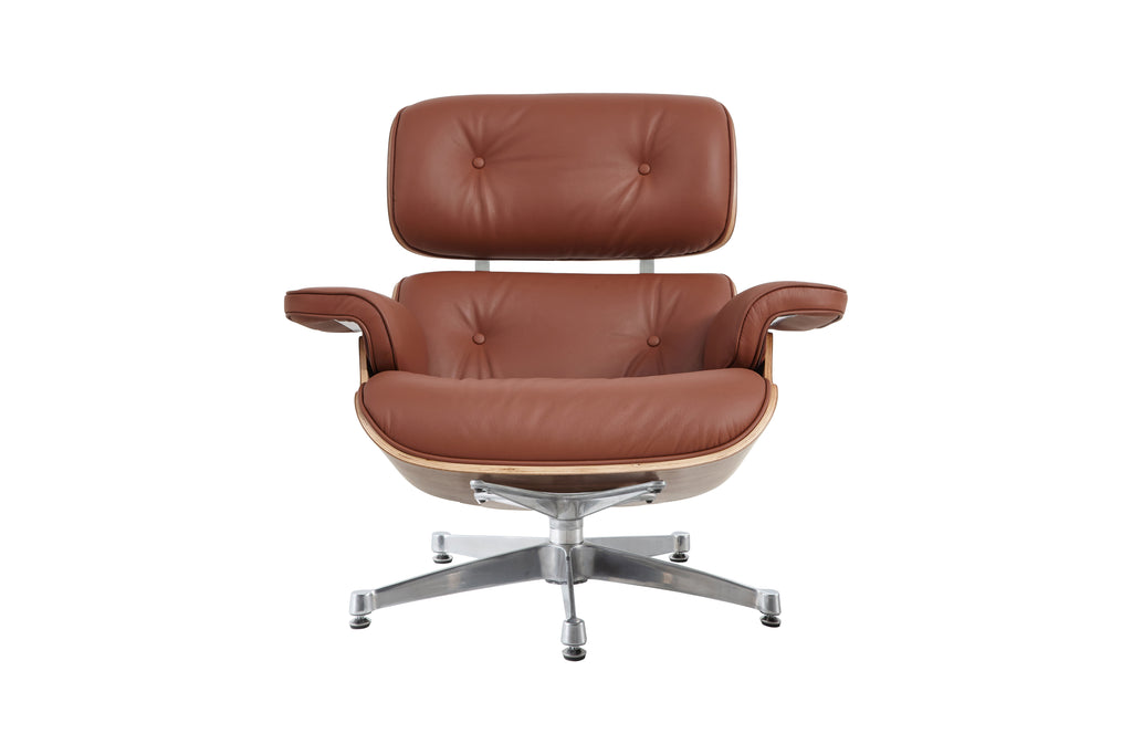 Charles Eames Lounge Chair & Ottoman Replica – Tan Brown Italian Leather | Walnut Wood | Chrome Base