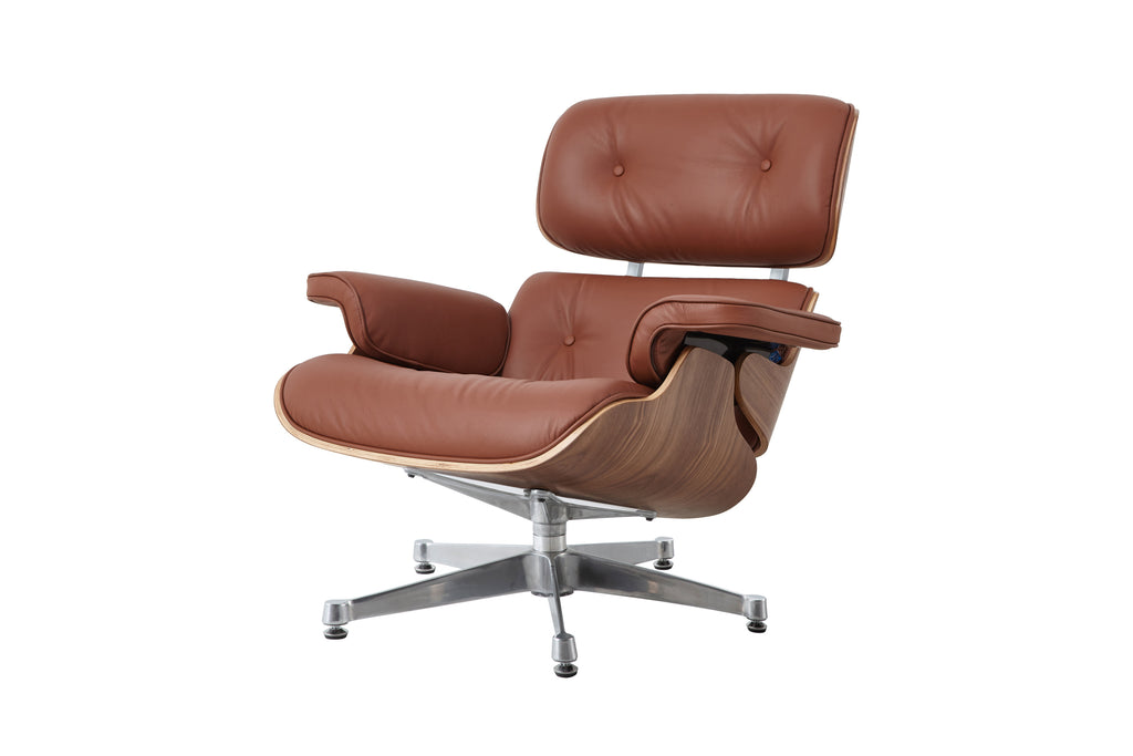 Charles Eames Lounge Chair & Ottoman Replica – Tan Brown Italian Leather | Walnut Wood | Chrome Base